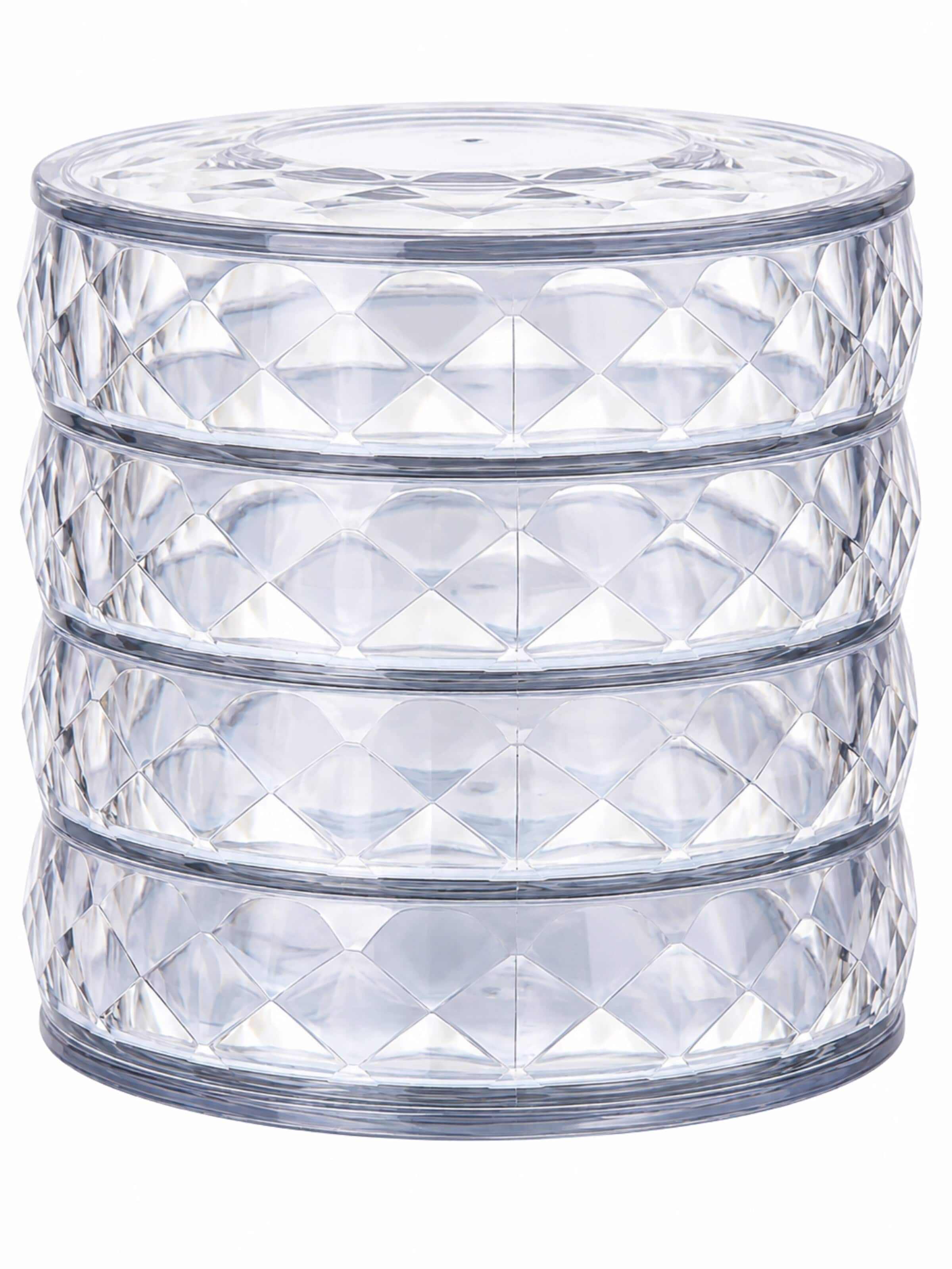 Boîte à bijoux 'Rotating Round Jewelry Organizer with 4 Compartments - Transparent' UNIQ Beauty en transparent : devant