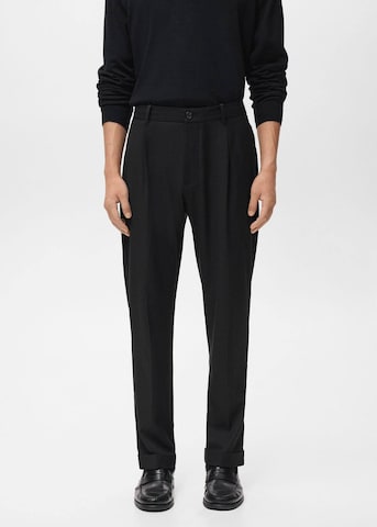 MANGO MAN Regular Pleat-Front Pants 'Casper Ruud x Mango Milton' in Black: front