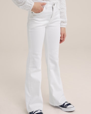 WE Fashion Zvonový Kalhoty – bílá: přední strana