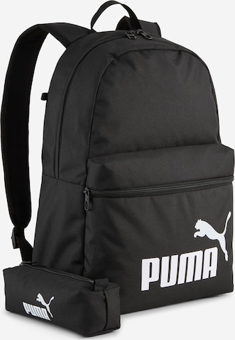 PUMA Set: Rucksack und Mäppchen 'Phase' in Schwarz: Vorderseite