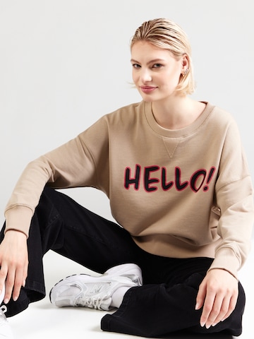 miss goodlife Sweatshirt 'Hello Again!' in Beige: voorkant