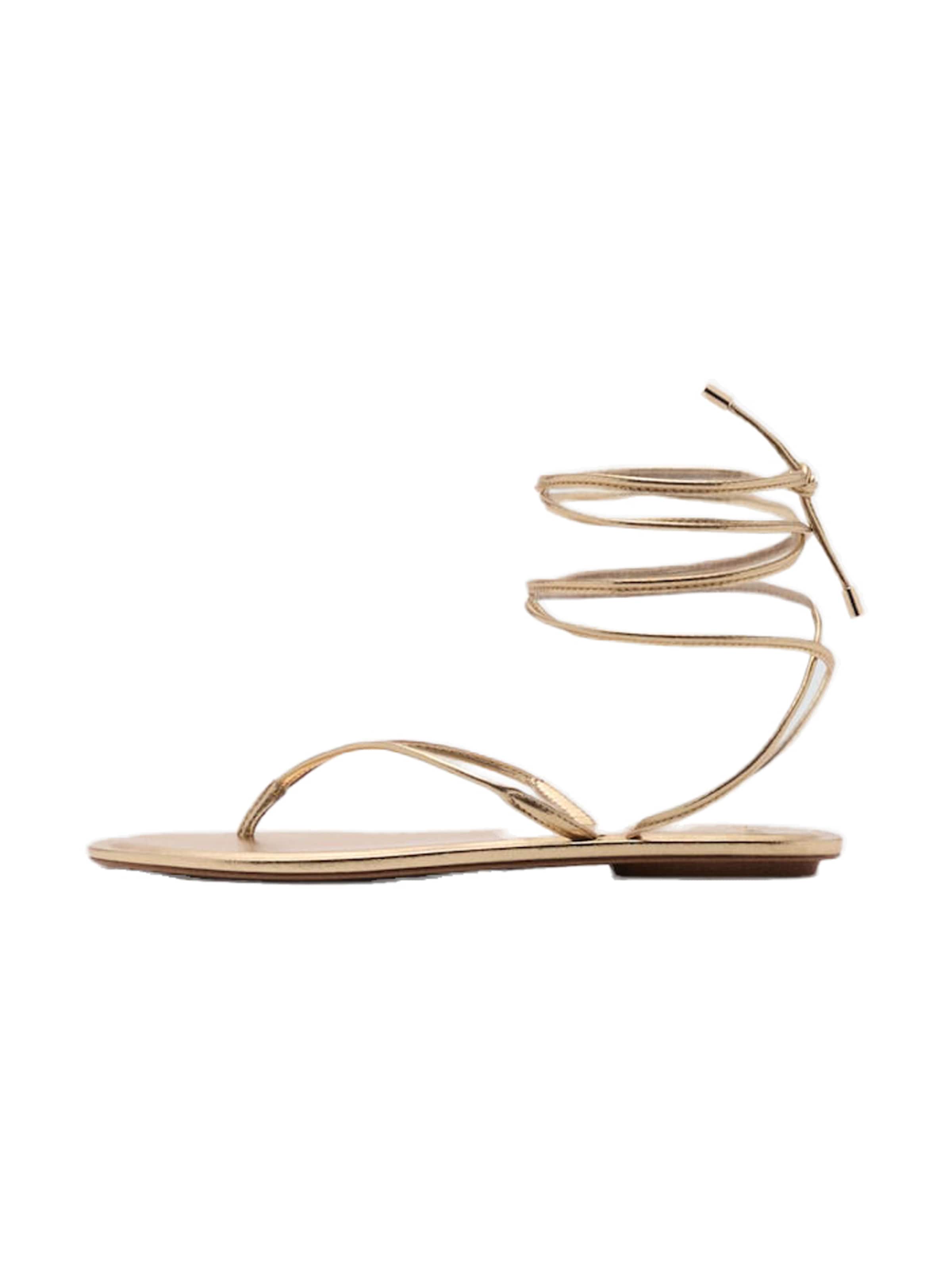 MANGO T-Bar Sandals 'ORIOL' in Gold: front