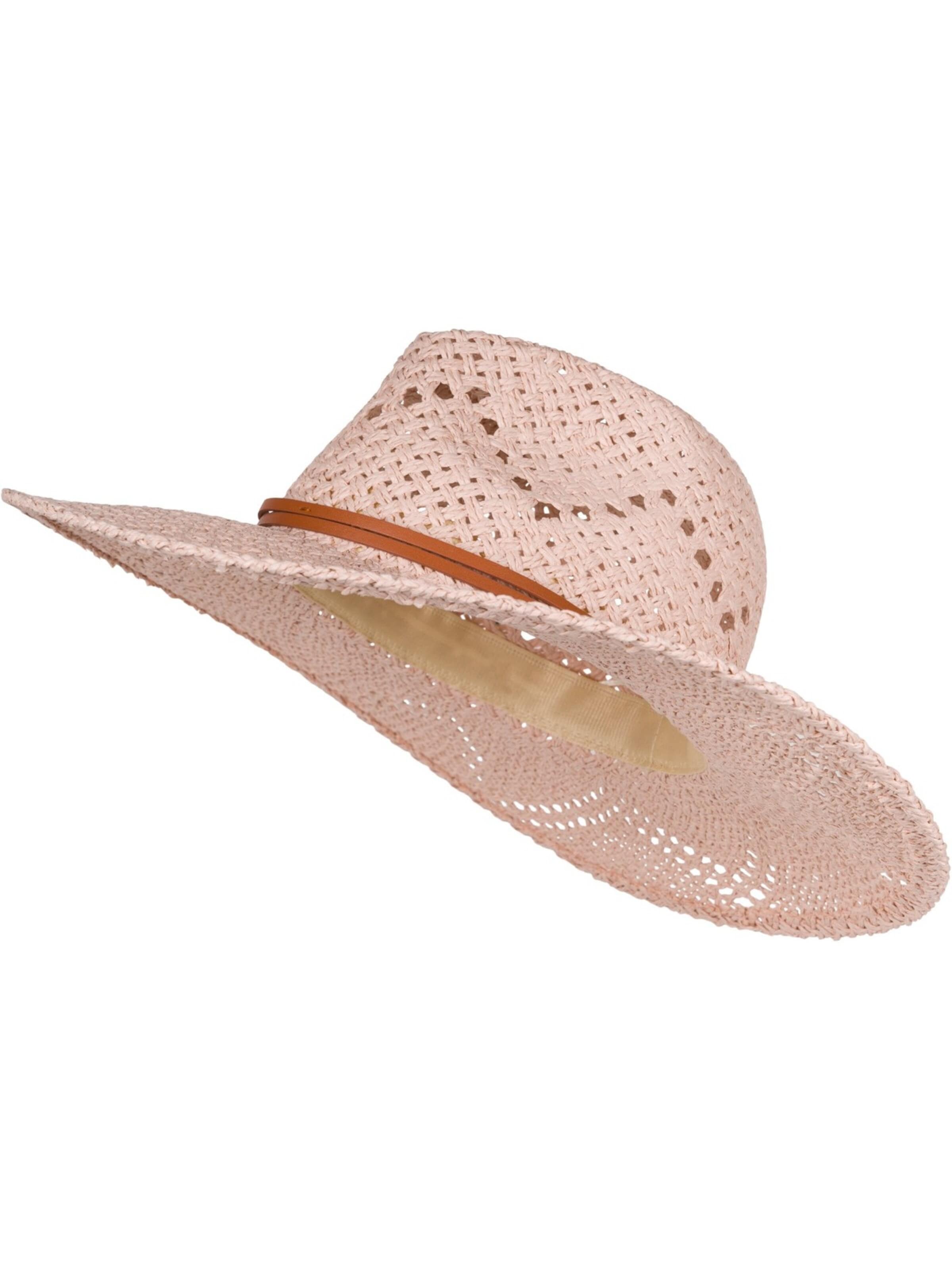 styleBREAKER Hat 'Panama Strohhut mit Stoff Zierband' in Pink: front