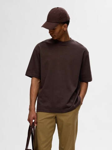 SELECTED T-Shirt 'SLHOscar' in Braun: Vorderseite
