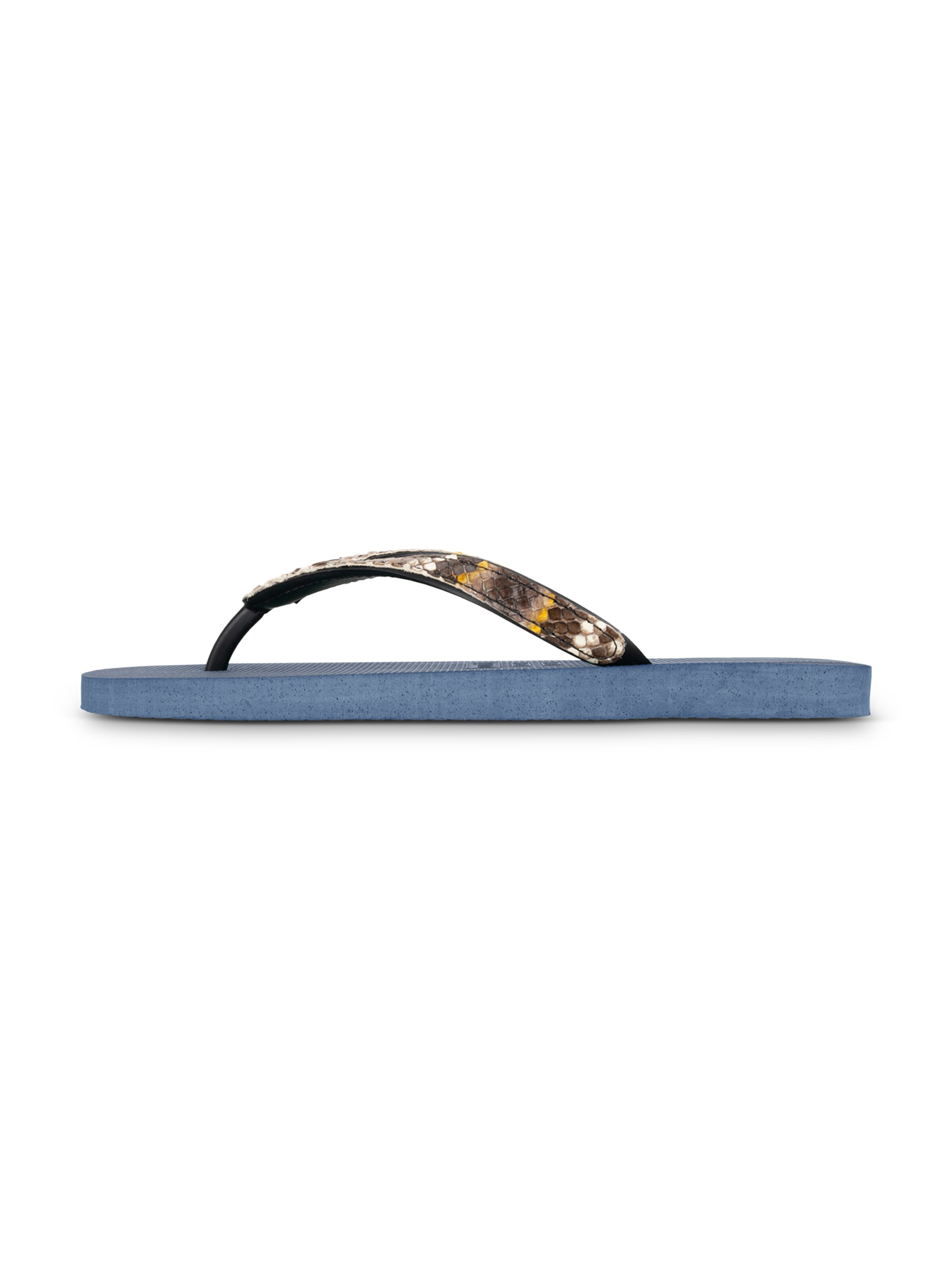 Uzurii Luxury Footwear T-Bar Sandals 'Python' in Blue: front