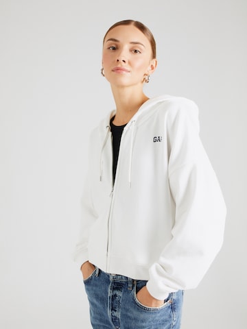 GAP Zip-Up Hoodie 'ABBREVIATED' in White: front