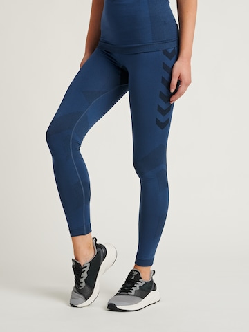 Hummel Skinny Workout Pants 'First' in Blue: front