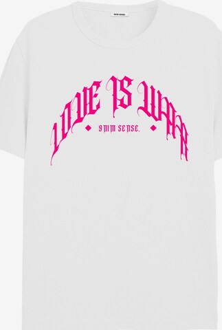 9N1M SENSE Shirt 'Love Is War' in Wit: voorkant