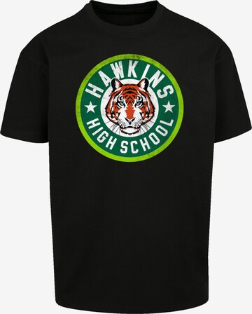 F4NT4STIC T-Shirt 'Stranger Things Hawkins Tiger Circle Netflix TV Series' in Schwarz: predná strana