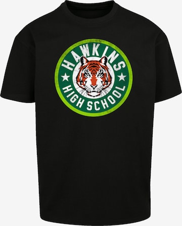 F4NT4STIC Shirt 'Stranger Things Hawkins Tiger Circle Netflix TV Series' in Black: front