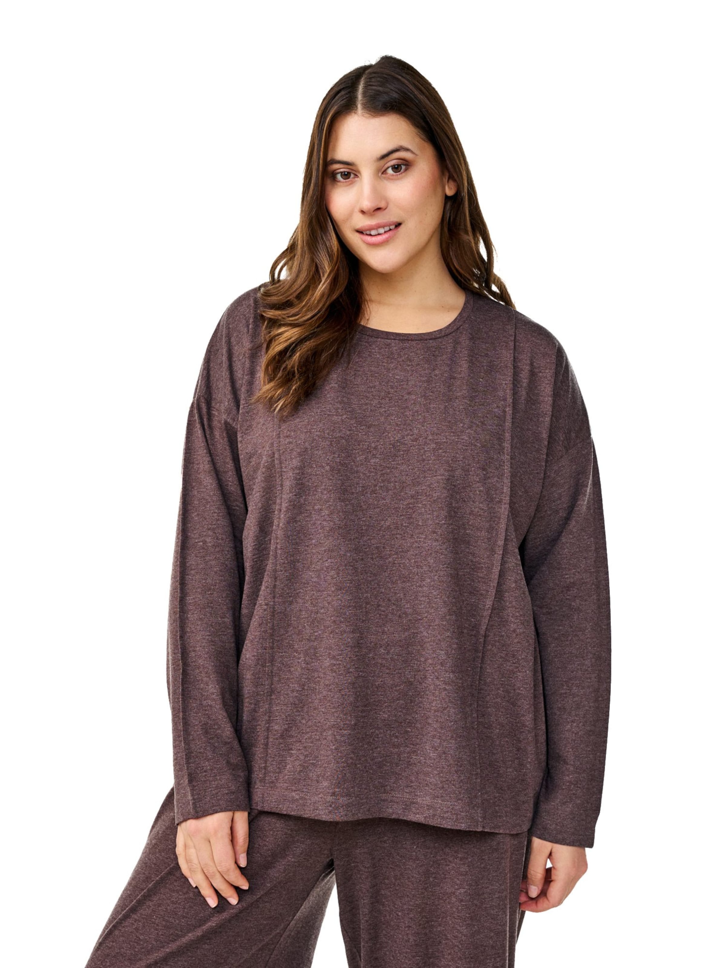 Zizzi Shirt 'MKarla' in Brown: front