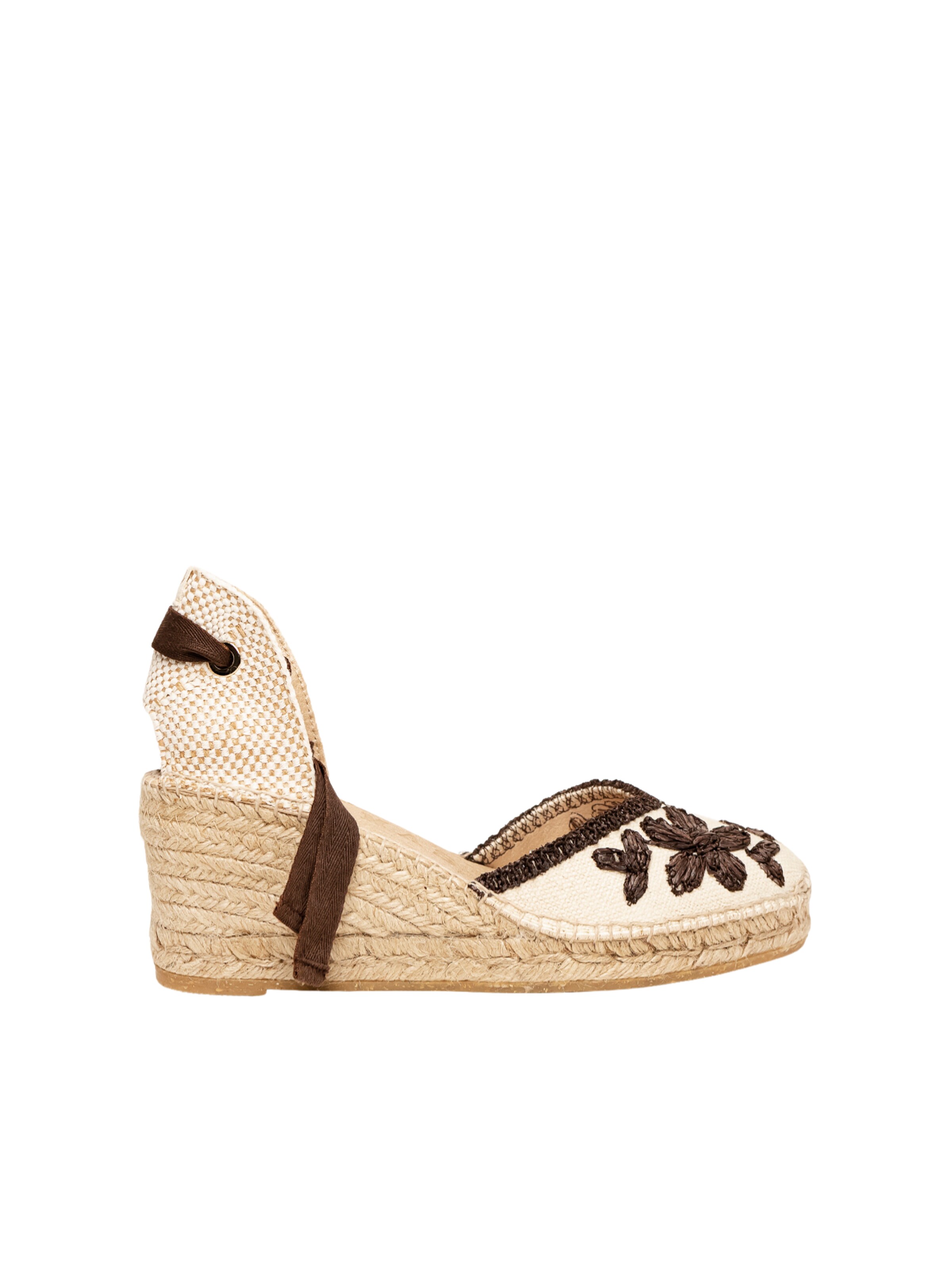 Sandalo 'Alpargata Cuña 7 cm' di Alhamas in beige: frontale