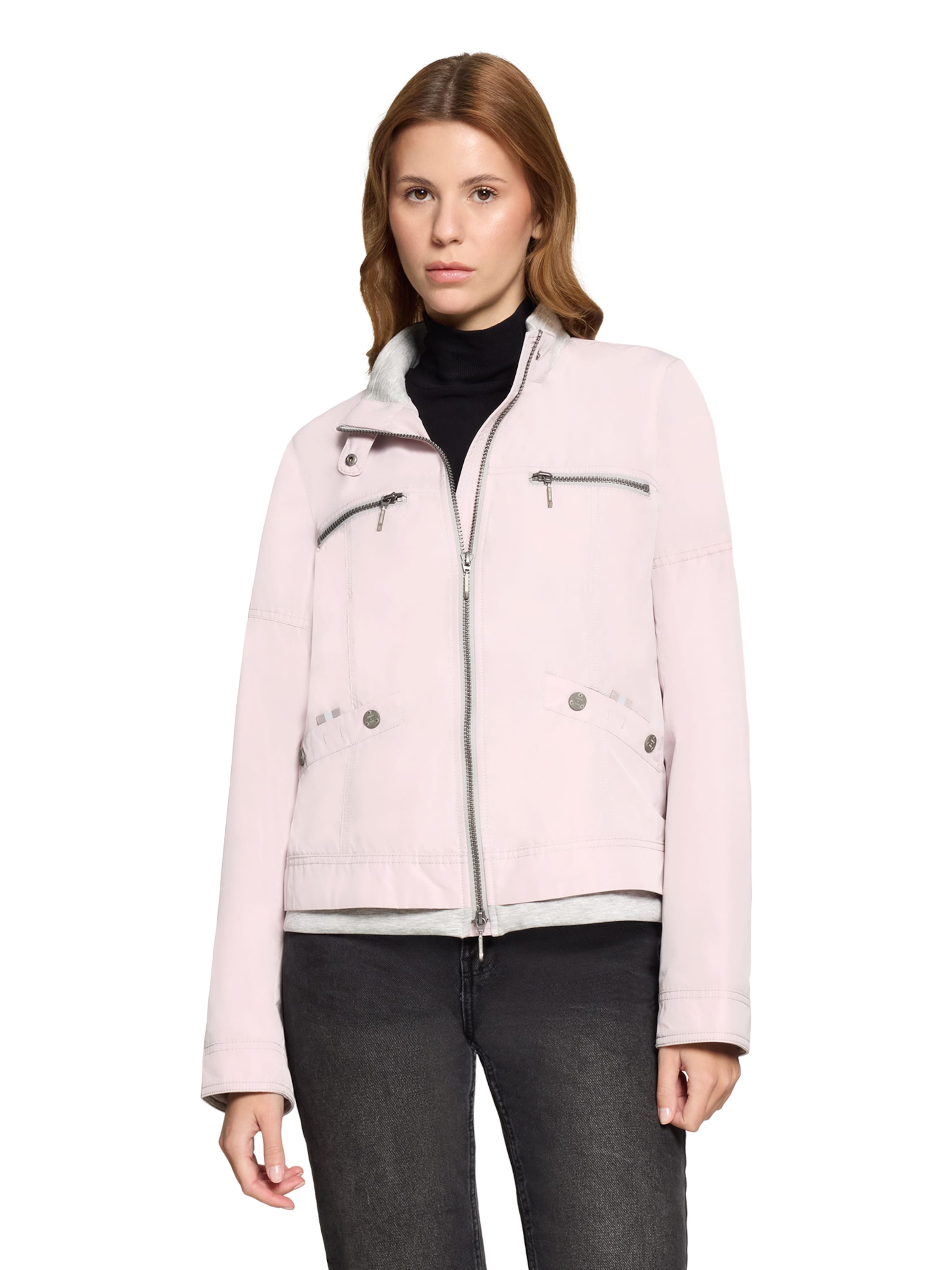 Amber & June Between-Season Jacket in Beige: front