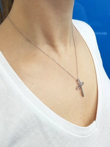 EinStein Diamant Pendant 'Kreuz Diamant Anhänger mit Kette Collier in 14 Karat Weißgold' in White