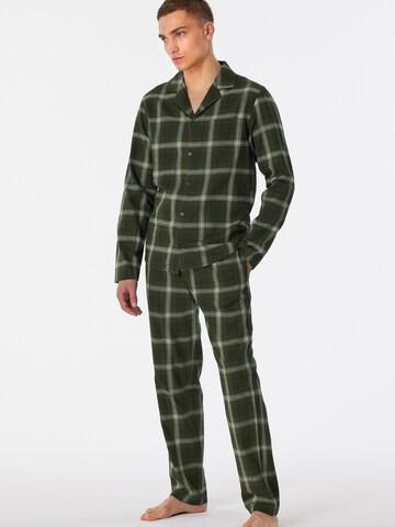 SCHIESSER Long Pajamas ' Warming Nightwear ' in Green: front
