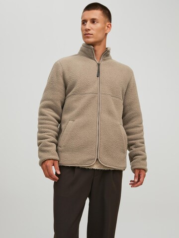 JACK & JONES Fleece jacket in Brown: front