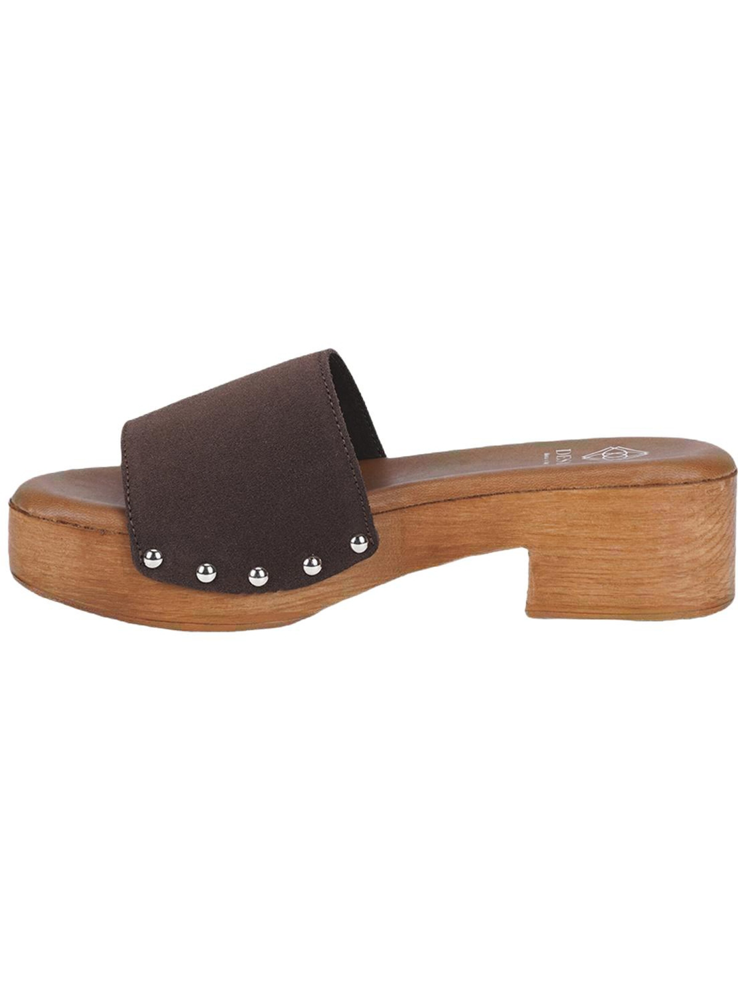 Desa - Zapatillas de casa 'DESA Damen-Sandalen aus Wildleder mit Blockabsatz und Nietenbesatz' en marrón