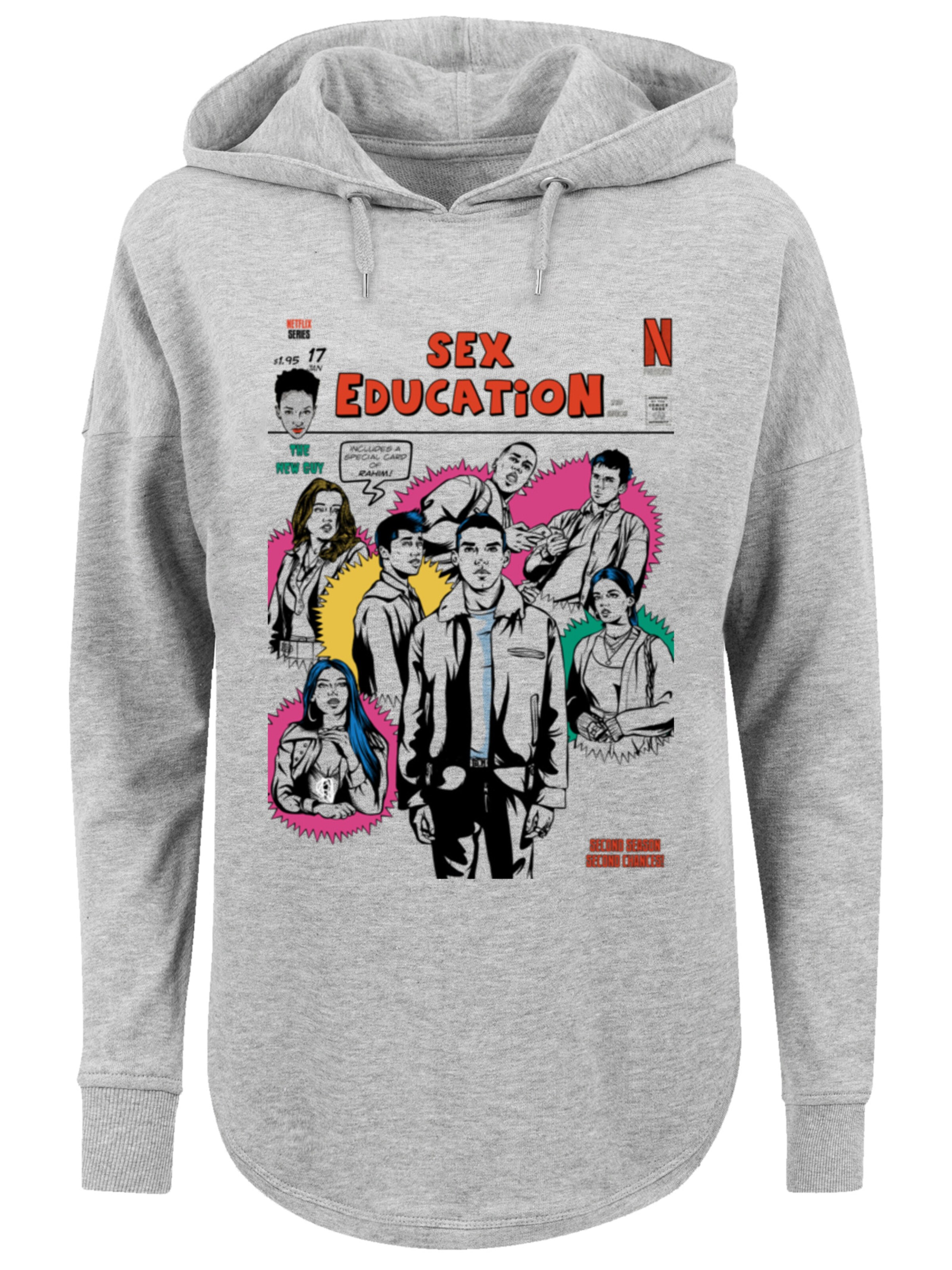 F4NT4STIC Sweatshirt 'Sex Education Magazine Cover Netflix TV Serie' in Grijs: voorkant