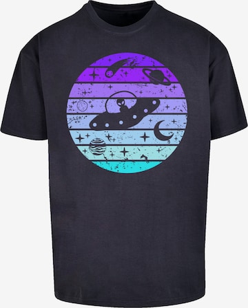 F4NT4STIC T-Shirt 'Retro Alien Weltraum Sonnenuntergang' in Blau: Vorderseite