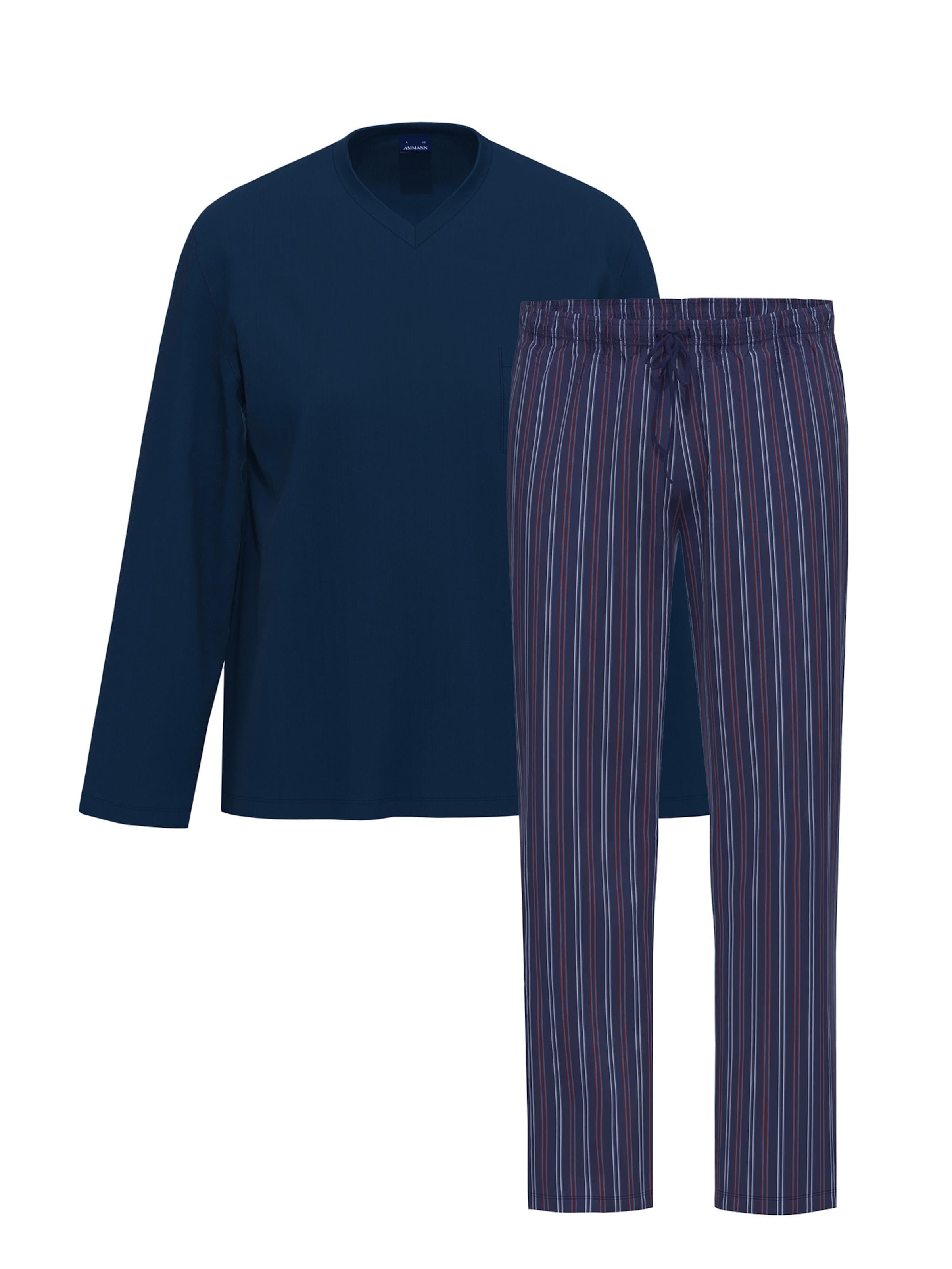 Ammann Long Pajamas 'Night & Home Cotton' in Blue: front