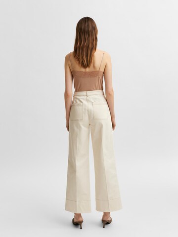 SELECTED FEMME Wide leg Trousers with creases 'Jackie' in Beige