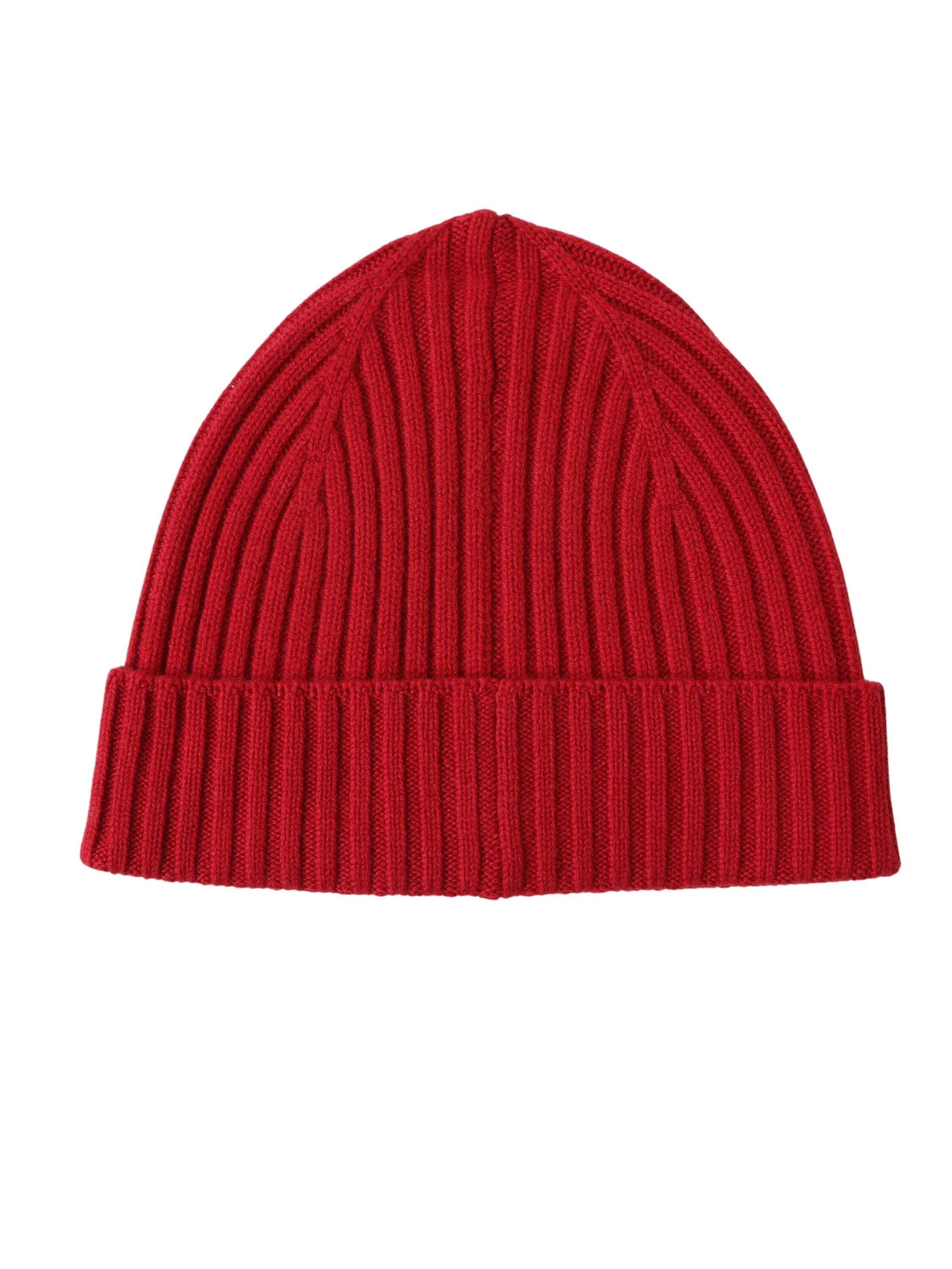 BELLEMERE NEW YORK Mütze 'Flach gerippte Strickmütze aus Merinowolle'‌‌‌‌‌ in Rot