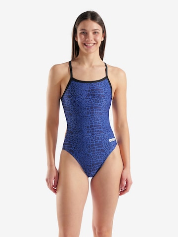 ARENABustier Jednodijelni kupaći kostim 'SNAKESKIN' - plava boja: prednji dio