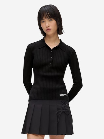 KARL LAGERFELD JEANS Sweater 'KLJ Ls Knitted Polo B1W18026' in Black: front