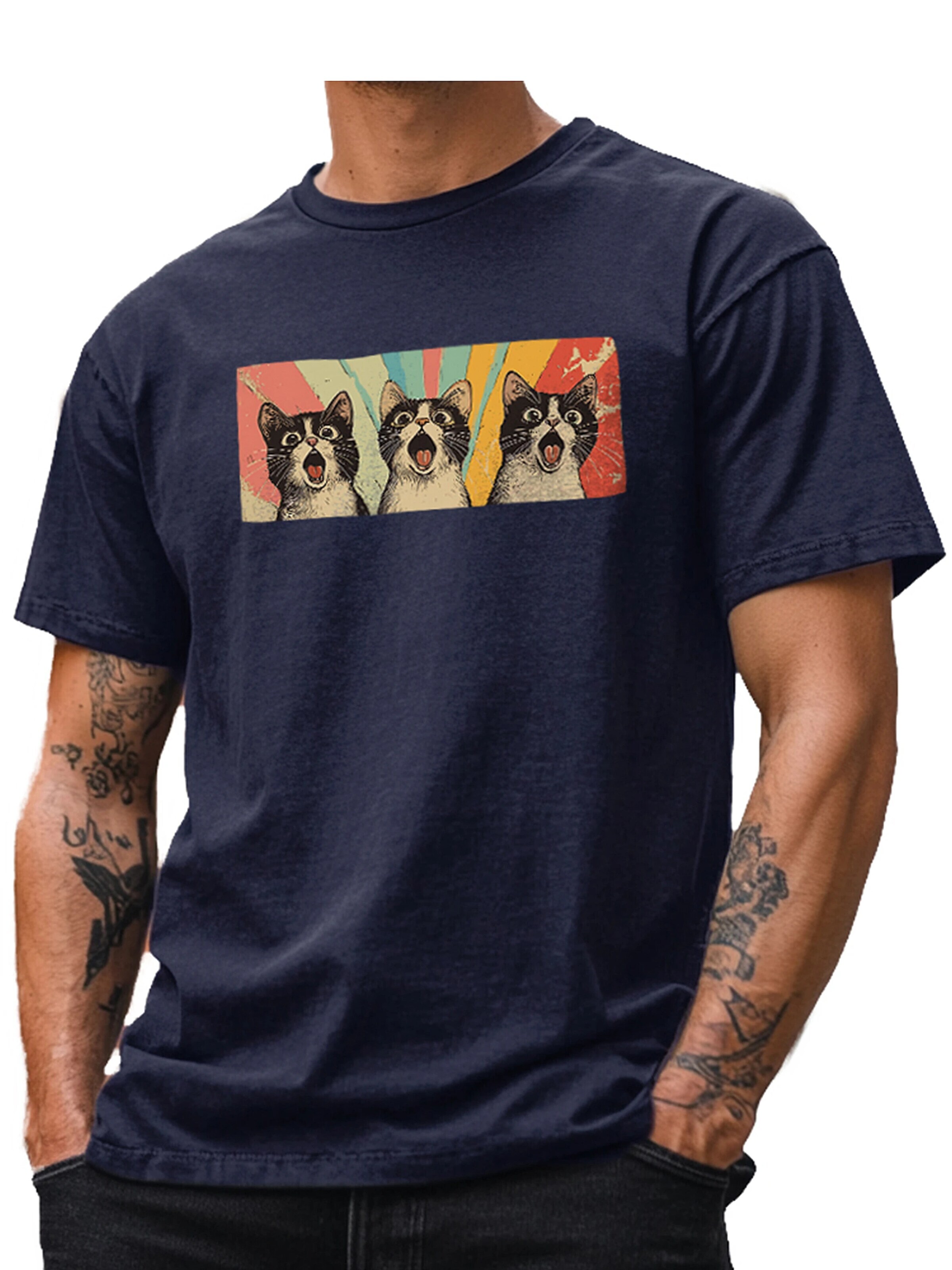 MAKAYA Shirt 'Panic-Cats' in Blue
