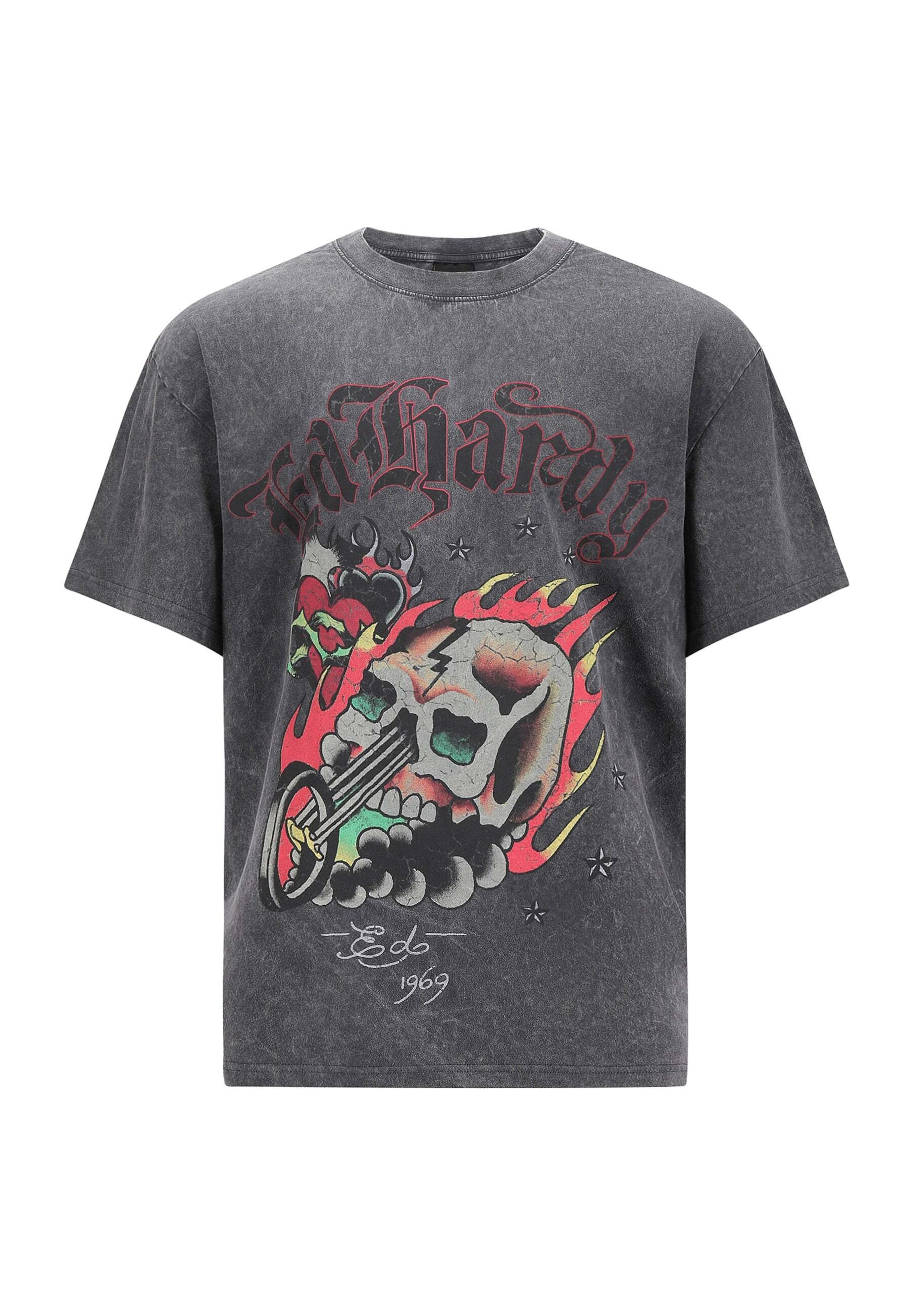 Ed Hardy T-Shirt 'Skull Out Of Hell' in Grau: Vorderseite