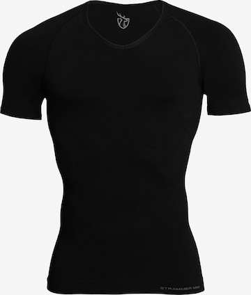 Strammer Max Performance Shirt 'Compression Deep V-Neck' in Schwarz: Vorderseite