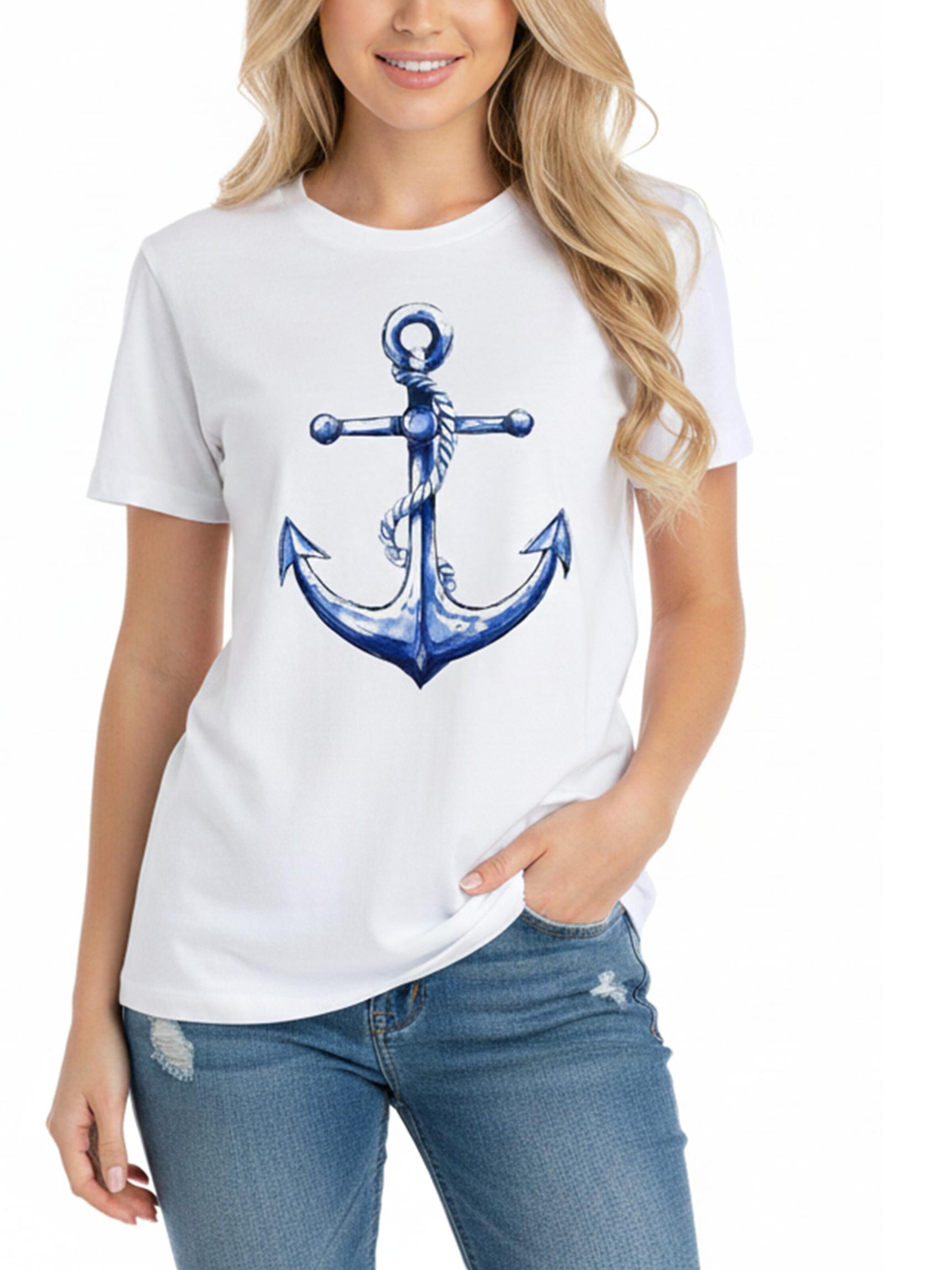 MAKAYA Shirt 'Blue Anchor' in White