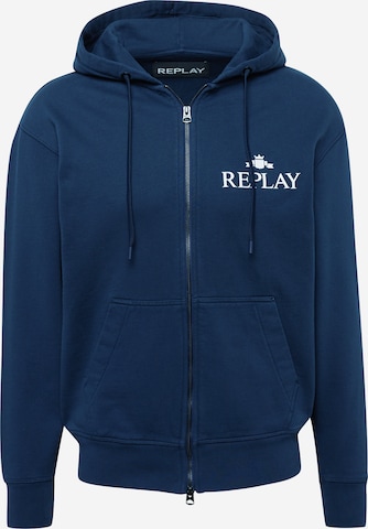 REPLAY Zip-Up Hoodie in Blue: front