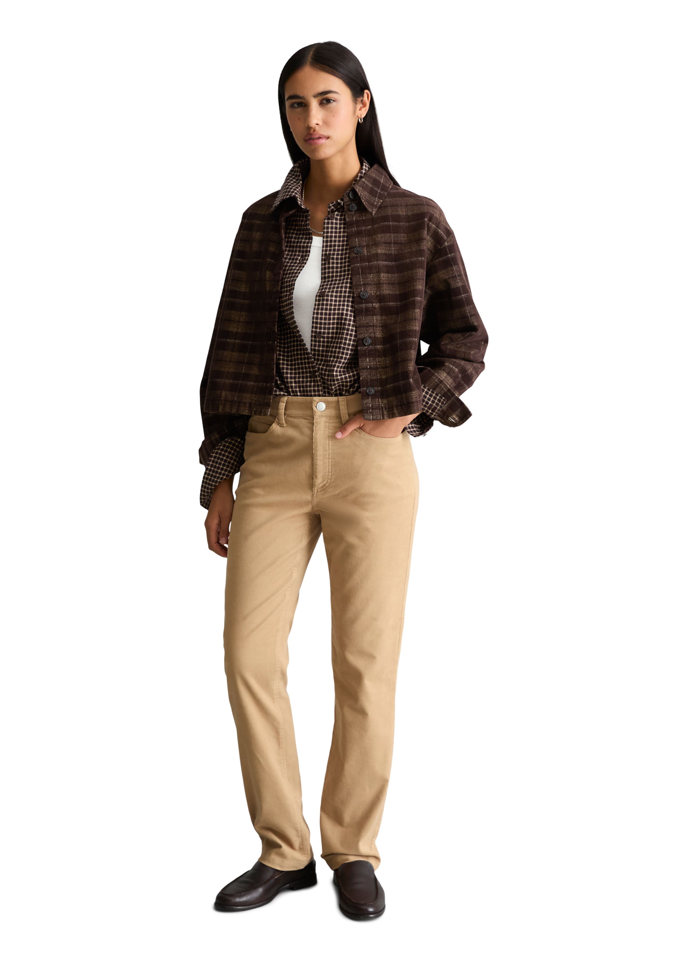 Marc O'Polo DENIM Regular Trousers 'Olina' in Beige: front
