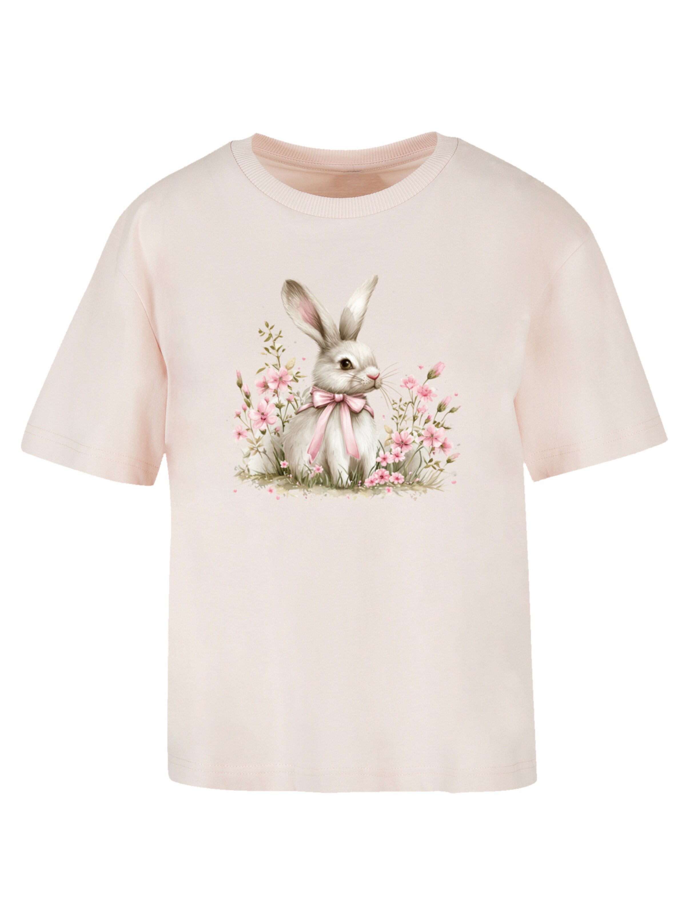 F4NT4STIC Shirt 'Niedlicher Osterhase Mit Blumen' in Roze: voorkant