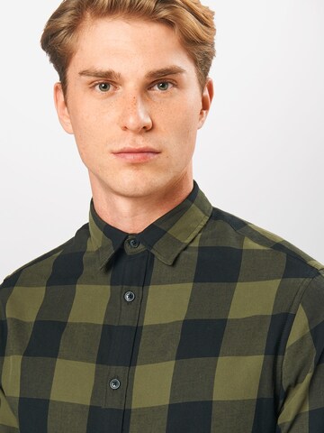 JACK & JONES Слим Рубашка 'Gingham' в Зеленый