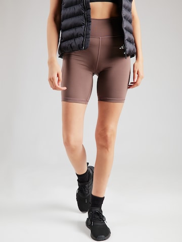 ADIDAS PERFORMANCE Skinny Workout Pants 'OPT ESS' in Brown: front