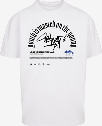 Lost Youth T-shirt 'GRAFFITI' i vit: framsida