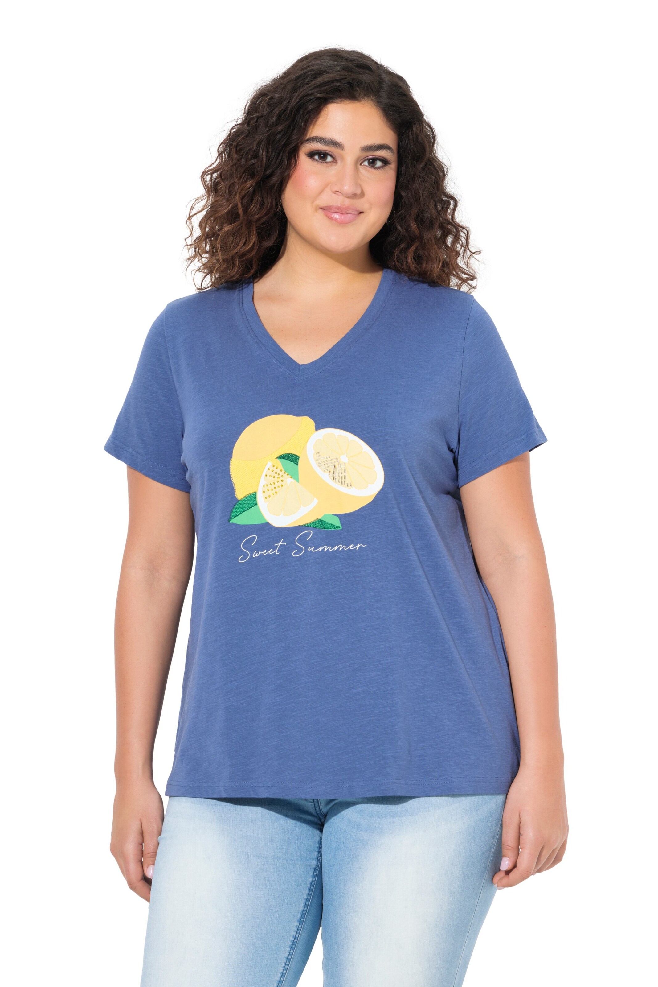 T-shirt Ulla Popken en bleu : devant