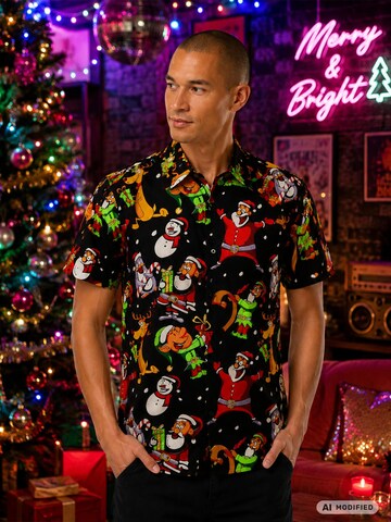 Regular fit Camicia 'Christmas Written Santa' di King Kameha in nero
