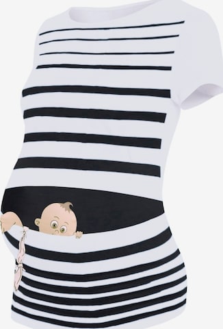 M.M.C. Shirt 'Baby Flucht Umstandsshirt' in White: front