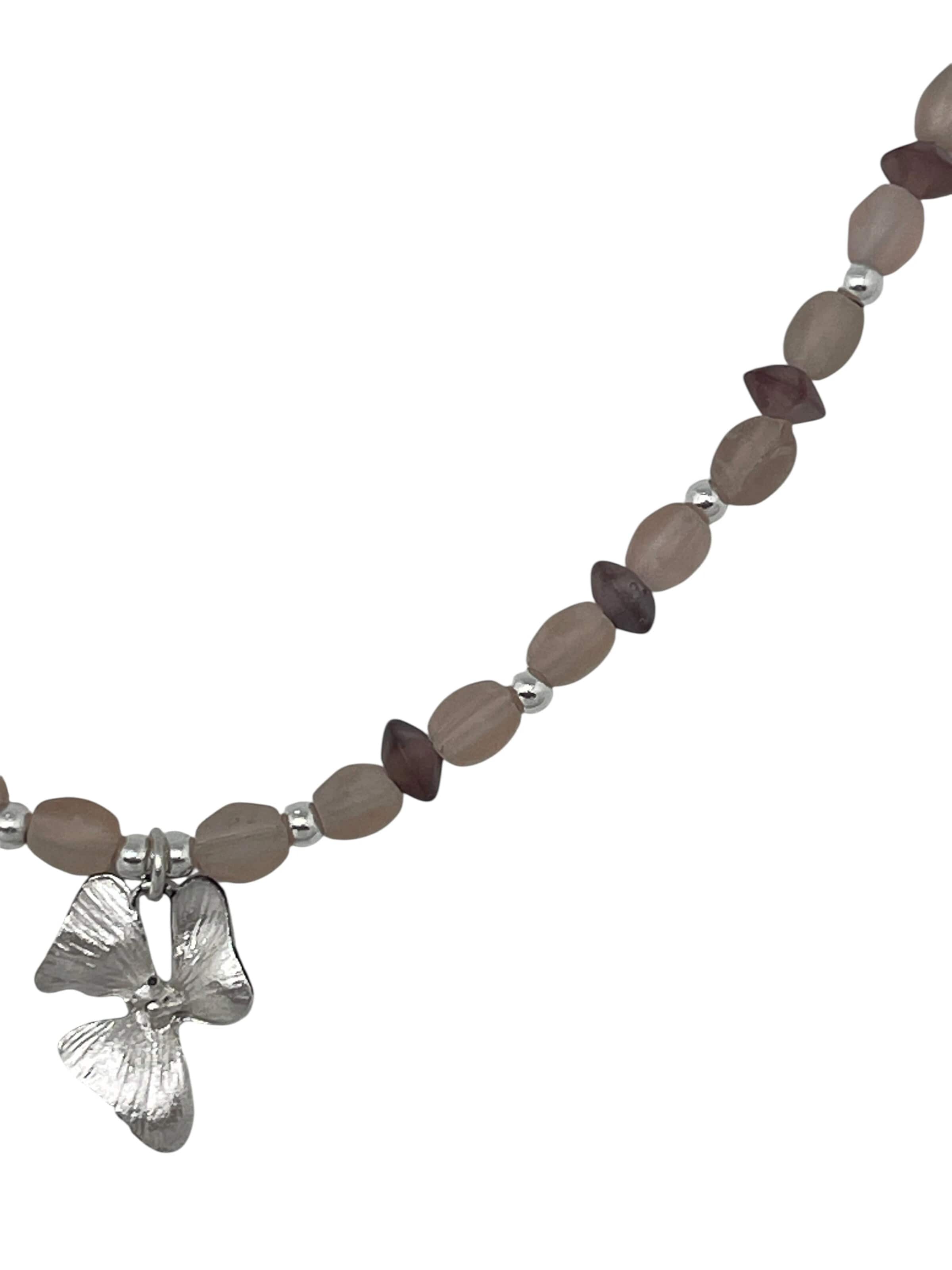 Gloria Mago - Cadena 'Romantic thick necklace with crystal flower, silver, 10µ and roses' en rosa