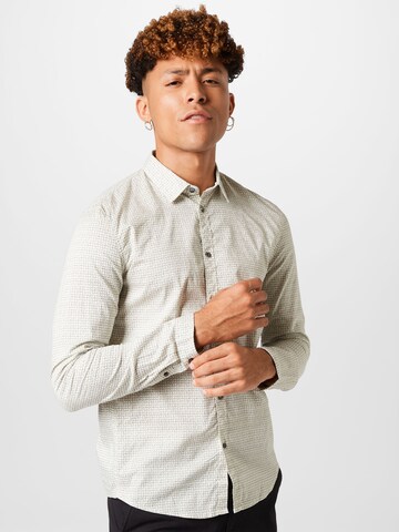 Coupe slim Chemise TOM TAILOR DENIM en beige : devant