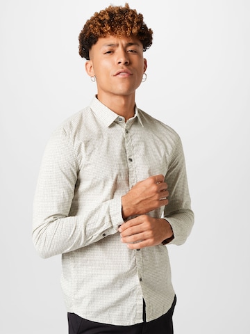 Coupe slim Chemise TOM TAILOR DENIM en beige : devant