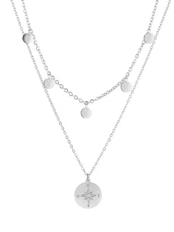 Kim Johanson Schmuckset 'Plättchen- & Kompassanhänger'‌‌‌‌‌‌‌ in Silber: Vorderseite