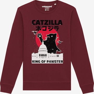 Watapparel Sweatshirt 'Catzilla' in Rood: voorkant