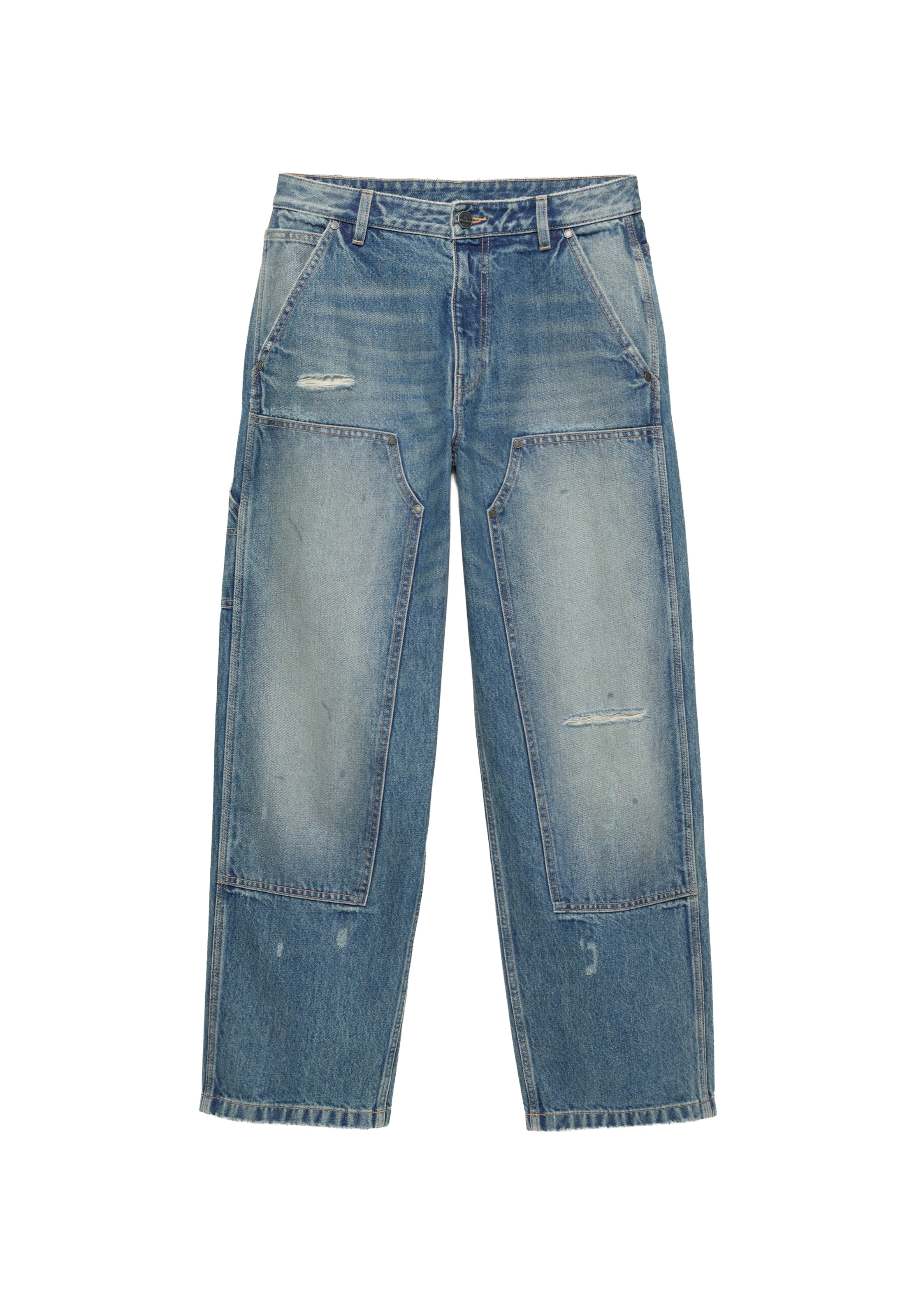 Baggy Jeans de la Pull&Bear pe albastru: față