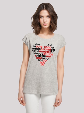 F4NT4STIC Shirt 'I Love You 01001001 Binary Code Herz Valentinstag' in Grijs: voorkant