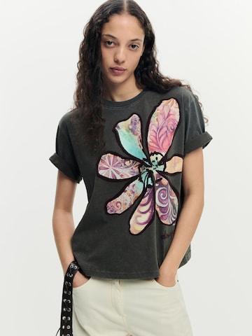 Desigual Koszulka 'Floral ' w kolorze szary: przód