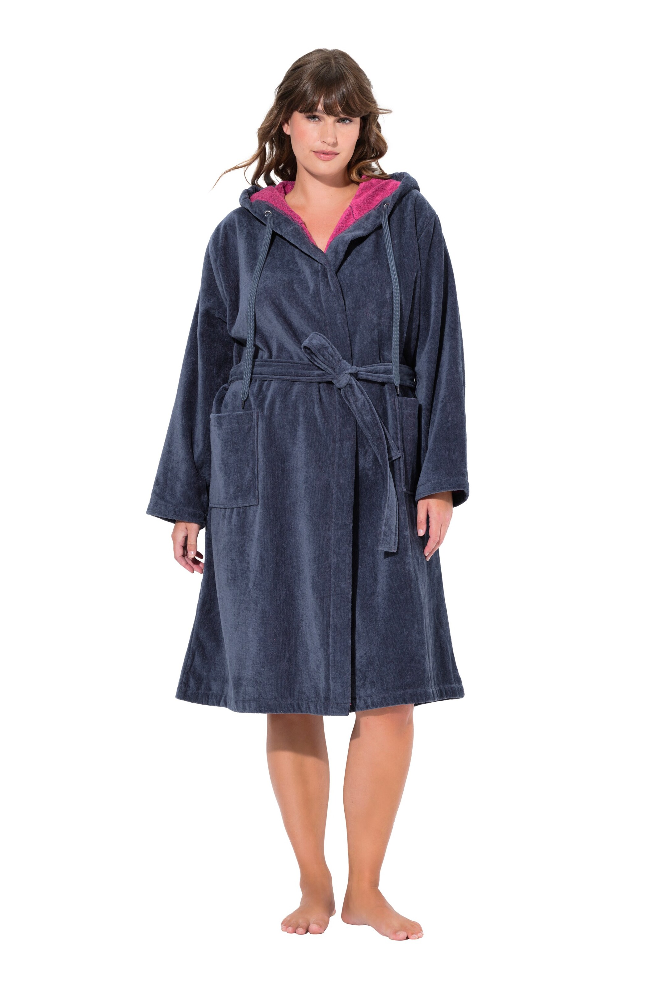 Ulla Popken Badjas lang  in Blauw: voorkant